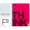 BLOC ESPIRAL LIDERPAPEL FOLIO THINK TAPA POLIPROPILENO 80 H 80G CUADRO 4 MM CON MARGEN COLOR ROJO