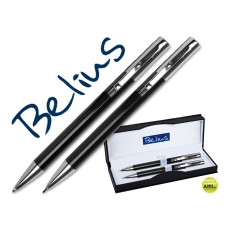 JUEGO BELIUS BOLIGRAFO Y PORTAMINAS 2052 NEGRO LISBOA -EN ESTUCHE