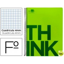 BLOC ESPIRAL LIDERPAPEL FOLIO THINK TAPA POLIPROPILENO 80 H 80G CUADRO 4 MM CON MARGEN COLOR VERDE