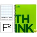 BLOC ESPIRAL LIDERPAPEL FOLIO THINK TAPA POLIPROPILENO 80 H 80G CUADRO 4 MM CON MARGEN COLOR VERDE