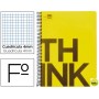 BLOC ESPIRAL LIDERPAPEL FOLIO THINK TAPA POLIPROPILENO 80 H 80G CUADRO 4 MM CON MARGEN COLOR AMARILL