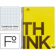 BLOC ESPIRAL LIDERPAPEL FOLIO THINK TAPA POLIPROPILENO 80 H 80G CUADRO 4 MM CON MARGEN COLOR AMARILL