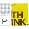 BLOC ESPIRAL LIDERPAPEL FOLIO THINK TAPA POLIPROPILENO 80 H 80G CUADRO 4 MM CON MARGEN COLOR AMARILL