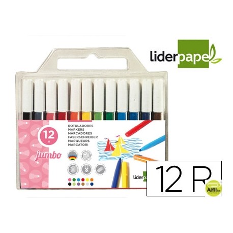 ROTULADOR LIDERPAPEL JUMBO BOLSA 12 COLORES