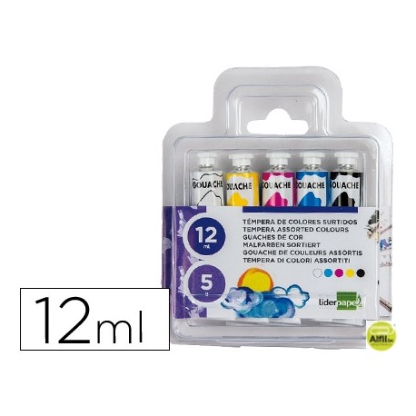 TEMPERA LIDERPAPEL EN TUBO DE ALUMINO DE 12 ML ESTUCHE DE 5 TUBOS COLORES SURTIDOS