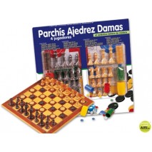 JUEGO DE MESA -PARCHIS-AJEDREZ-DAMAS CON ACCESORIOS
