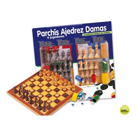 JUEGO DE MESA -PARCHIS-AJEDREZ-DAMAS CON ACCESORIOS