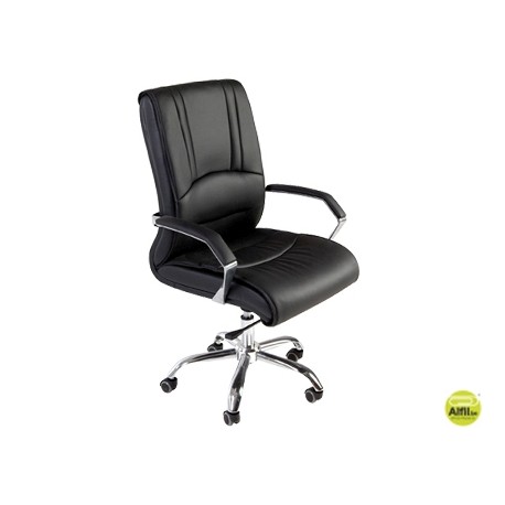 SILLA ROCADA DIRECCION SIMIL PIEL CON BRAZOS BASE METALICA CROMADA DIAMETRO 700MM RESPALDO 730MMX500