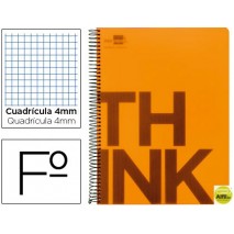 BLOC ESPIRAL LIDERPAPEL FOLIO THINK TAPA POLIPROPILENO 80 H 80G CUADRO 4 MM CON MARGEN COLOR NARANJA