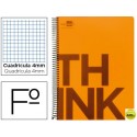 BLOC ESPIRAL LIDERPAPEL FOLIO THINK TAPA POLIPROPILENO 80 H 80G CUADRO 4 MM CON MARGEN COLOR NARANJA