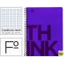 BLOC ESPIRAL LIDERPAPEL FOLIO THINK TAPA POLIPROPILENO 80 H 80G CUADRO 4 MM CON MARGEN COLOR VIOLETA