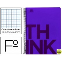 BLOC ESPIRAL LIDERPAPEL FOLIO THINK TAPA POLIPROPILENO 80 H 80G CUADRO 4 MM CON MARGEN COLOR VIOLETA
