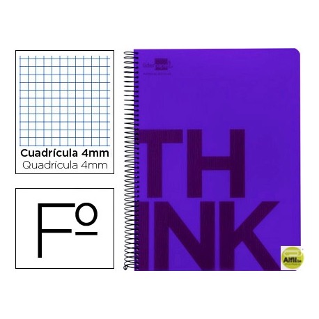 BLOC ESPIRAL LIDERPAPEL FOLIO THINK TAPA POLIPROPILENO 80 H 80G CUADRO 4 MM CON MARGEN COLOR VIOLETA