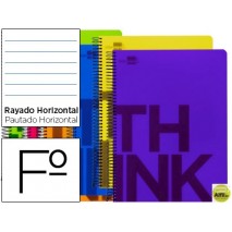 BLOC ESPIRAL LIDERPAPEL FOLIO THINK TAPA POLIPROPILENO 80 H 80G HORIZONTAL CON MARGEN 6 COLORES SURT