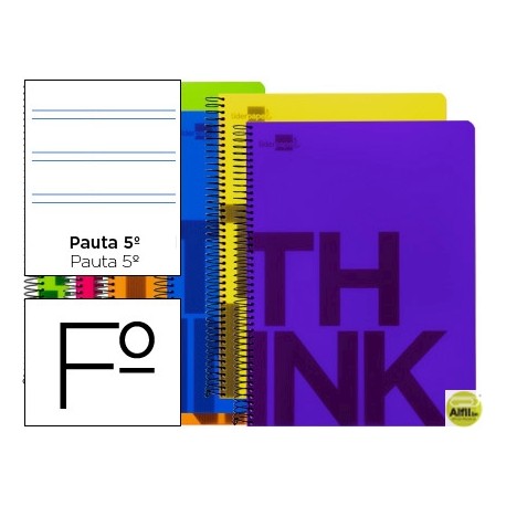 BLOC ESPIRAL LIDERPAPEL FOLIO THINK TAPA POLIPROPILENO 80 H 80G PAUTA ESTRECHA 2,5MM CON MARGEN 6 CO