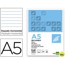 RECAMBIO LIDERPAPEL A5 120 HOJAS 70G/M2 HORIZONTAL SIN MARGEN 6 TALADROS BANDAS DE 5 COLORES