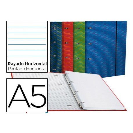CARPETA CON RECAMBIO LIDERPAPEL A5 HORIZONTAL FORRADA 4 ANILLAS 20MM
