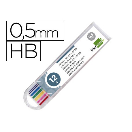 MINAS LIDERPAPEL COLORES SURTIDOS DE 0.5MM ESTUCHE DE 12 MINAS