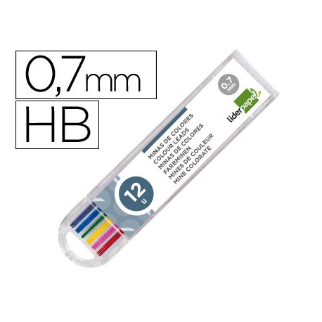 MINAS LIDERPAPEL COLORES SURTIDOS DE 0.7MM ESTUCHE DE 12 MINAS