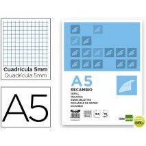 RECAMBIO LIDERPAPEL A5 120 HOJAS 70G/M2 CUADRO 5MM SIN MARGEN 6 TALADROS BANDAS DE 5 COLORES