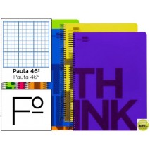 BLOC ESPIRAL LIDERPAPEL FOLIO THINK TAPA POLIPROPILENO 80 H 80G PAUTA RAYADO N§ 46 6 COLORES SURTIDO