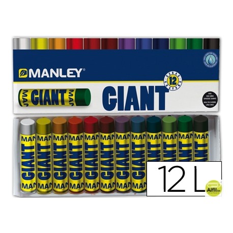 LAPICES CERA MANLEY GIANT MINA EXTRA 17MM CAJA DE 12 COLORES