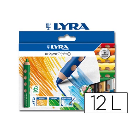 LAPICES DE COLORES ACUARELABLE LYRA GROOVE TRIPLETRIANGULAR MINAS 10MM CAJA DE 12 COLORES