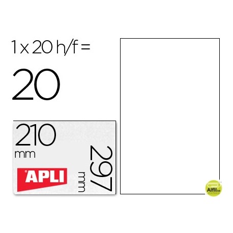 ETIQUETA ADHESIVA APLI TRANSLUCIDAS 1225 TAMAÑO 210X297 MM - FOTOCOPIADORA -LASER CAJA CON 20 ETIQUE