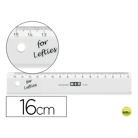 REGLA MOR 16 CM PLASTICO TRANSPARENTE PARA ZURDOS