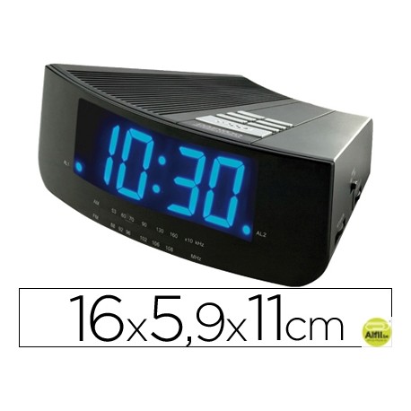RADIO RELOJ DESPERTADOR CON DOS ALARMAS ILUMINACION LED AZUL