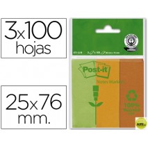 BLOC NOTA ADHESIVAS QUITA Y PON RECICLADAS POST-IT 25X76MMVERDE-NARANJA-MANDARINA