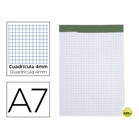 BLOC NOTAS LIDERPAPEL CUADRO 4 MM A7 80 HOJAS 60 G/M2 PERFORADO SIN TAPA