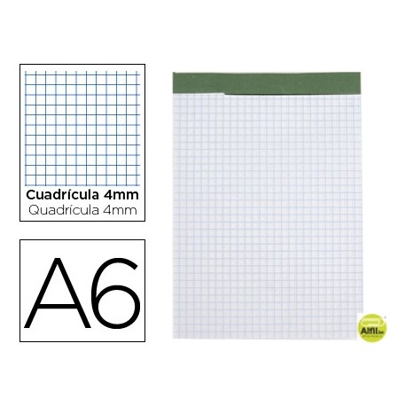 BLOC NOTAS LIDERPAPEL CUADRO 4 MM A6 80 HOJAS 60 G/M2 PERFORADO SIN TAPA