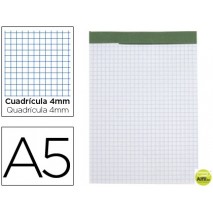 BLOC NOTAS LIDERPAPEL CUADRO 4 MM A5 80 HOJAS 60 G/M2 PERFORADO SIN TAPA