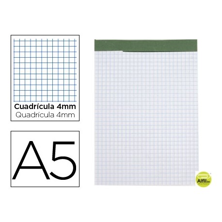 BLOC NOTAS LIDERPAPEL CUADRO 4 MM A5 80 HOJAS 60 G/M2 PERFORADO SIN TAPA