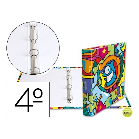 CARPETA LIDERPAPEL 4 ANILLAS 25 MM REDONDAS CARTON FORRADO TAMA¾O CUARTO FANTASIA EL PEZ