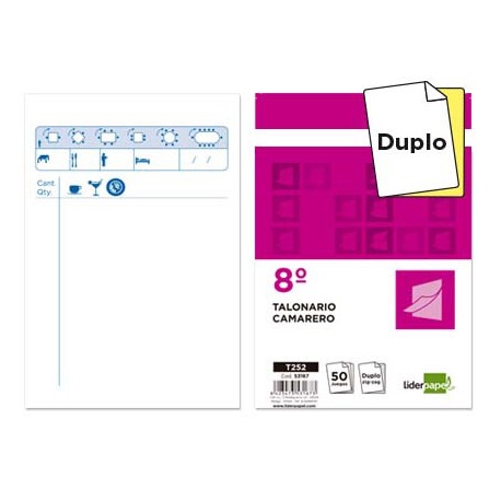 TALONARIO LIDERPAPEL CAMARERO 8Ì ORIGINAL Y COPIA T252 ZIG ZAG