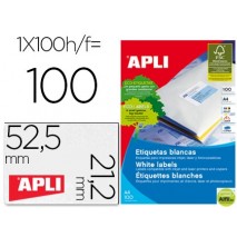 ETIQUETA ADHESIVA APLI 1284 TAMAÑO 52,5 X 21,2 MM PARA FOTOCOPIADORA LASER INK-JET CAJA CON 100 HOJA