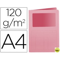 SUBCARPETA CARTULINA Q-CONNECT DIN A4 ROSA CON VENTANA TRANSPARENTE 120 GR