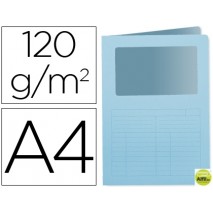 SUBCARPETA CARTULINA Q-CONNECT DIN A4 AZUL CON VENTANA TRANSPARENTE 120 GR