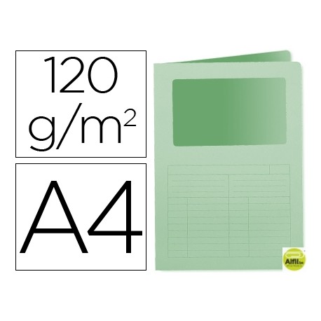 SUBCARPETA CARTULINA Q-CONNECT DIN A4 VERDE CON VENTANA TRANSPARENTE 120 GR