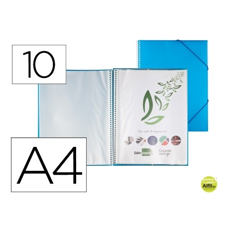 CARPETA LIDERPAPEL ESCAPARATE CON ESPIRAL 10 FUNDAS POLIPROPILENO DIN A4 AZUL