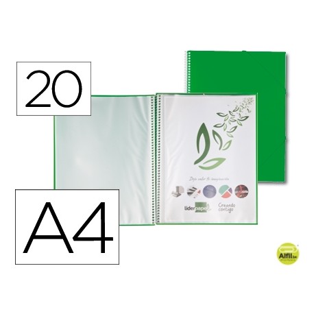 CARPETA LIDERPAPEL ESCAPARATE CON ESPIRAL 20 FUNDAS POLIPROPILENO DIN A4 VERDE