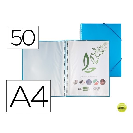 CARPETA LIDERPAPEL ESCAPARATE CON ESPIRAL 50 FUNDAS POLIPROPILENO DIN A4 AZUL
