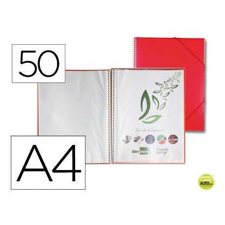 CARPETA LIDERPAPEL ESCAPARATE CON ESPIRAL 50 FUNDAS POLIPROPILENO DIN A4 ROJO