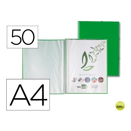 CARPETA LIDERPAPEL ESCAPARATE CON ESPIRAL 50 FUNDAS POLIPROPILENO DIN A4 VERDE