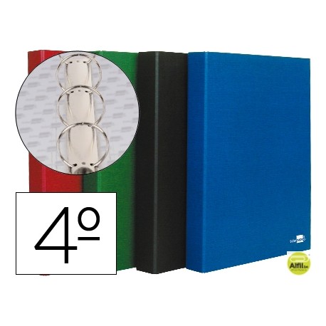 CARPETA DE 4 ANILLAS 25MM REDONDAS LIDERPAPEL CUARTO CARTON FORRADO PAPER COAT 4 COLORES SURTIDOS