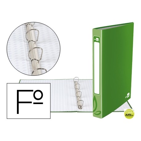 CARPETA DE 4 ANILLAS 25MM REDONDAS LIDERPAPEL FOLIO CARTON FORRADO VERDE