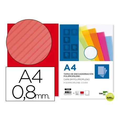 TAPA ENCUADERNACION LIDERPAPEL POLIPROPILENO ONDULADO A4 0.8MM ROJA