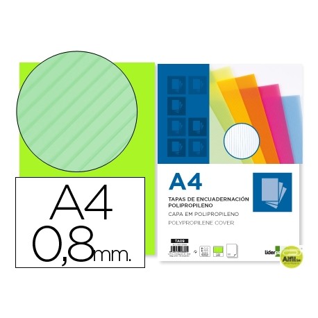 TAPA ENCUADERNACION LIDERPAPEL POLIPROPILENO ONDULADO A4 0.8MM VERDE